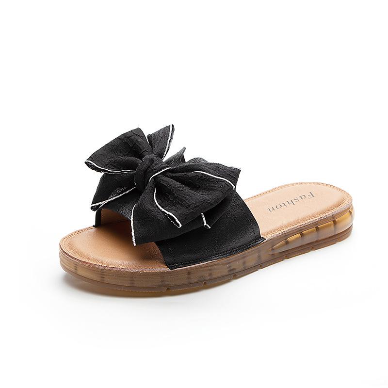 Тапочки из натуральной коровьей кожи для женщин, летние, с бантом, корейские, с мягкой подошвой, женские туфли на плоской подошве