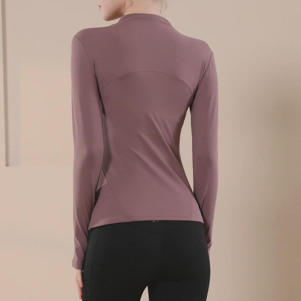 Women's Slim Fit Zipper Yoga Jacket - Long Sleeve, Stand Collar