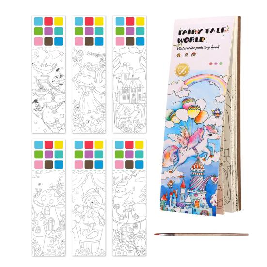 Детская акварельная раскраска с пигментной кисточкой, 20 страниц, портативная карманная тетрадь для рисования акварелью, подарок для малышей и девочек