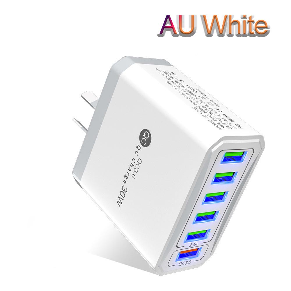 6-портовое быстрое зарядное устройство QC3.0 30 Вт с вилками EU, US, UK, Korea