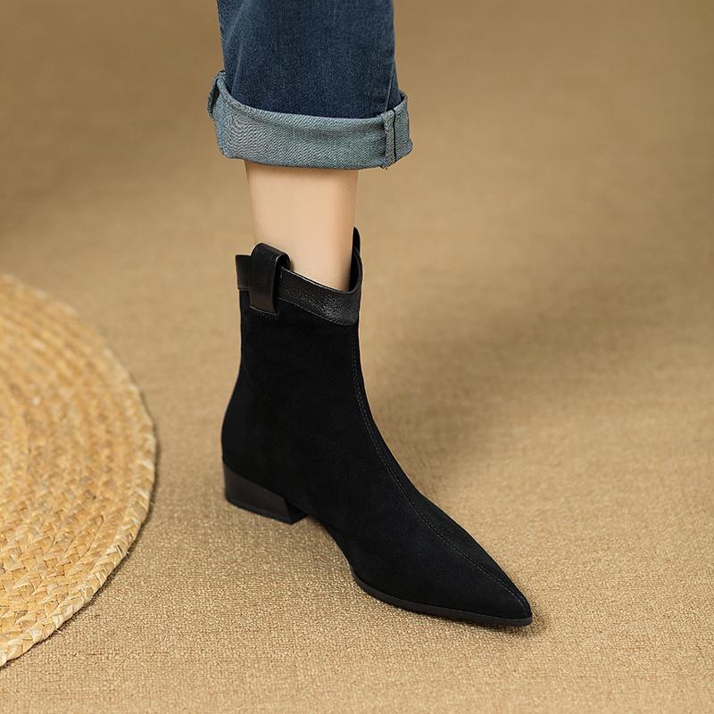 Винтажные женские ботильоны на квадратном каблуке, модные элегантные туфли с острым носком, лаконичные короткие ботильоны с эластичной резинкой