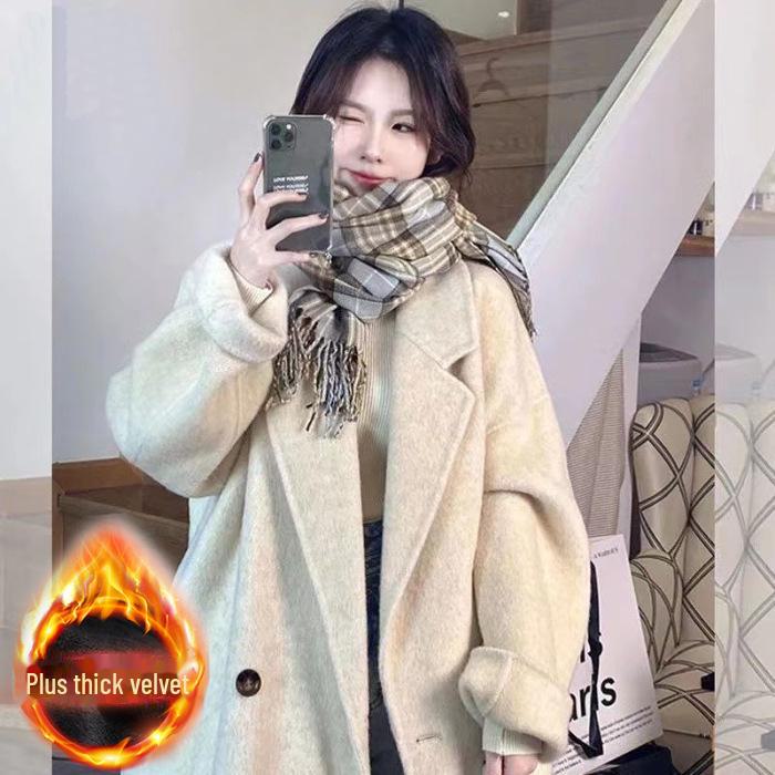 Шерстяное пальто в стиле Хепберн - осень/зима 2023 г., корейский свободный крой, маленькие и средние размеры для женщин