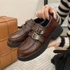 Fashion French Style Small Leather Shoes Women Vintage Double Buckle Mary Jane Shoes Women's Round Head Soft-soled Loafers Single Shoes