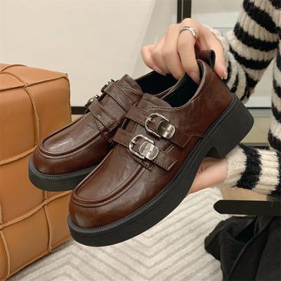 Модные женские туфли из кожи во французском стиле, винтажные туфли Мэри Джейн с двойной пряжкой, женские туфли-лоферы с круглой головкой и мягкой подошвой, одинарные туфли