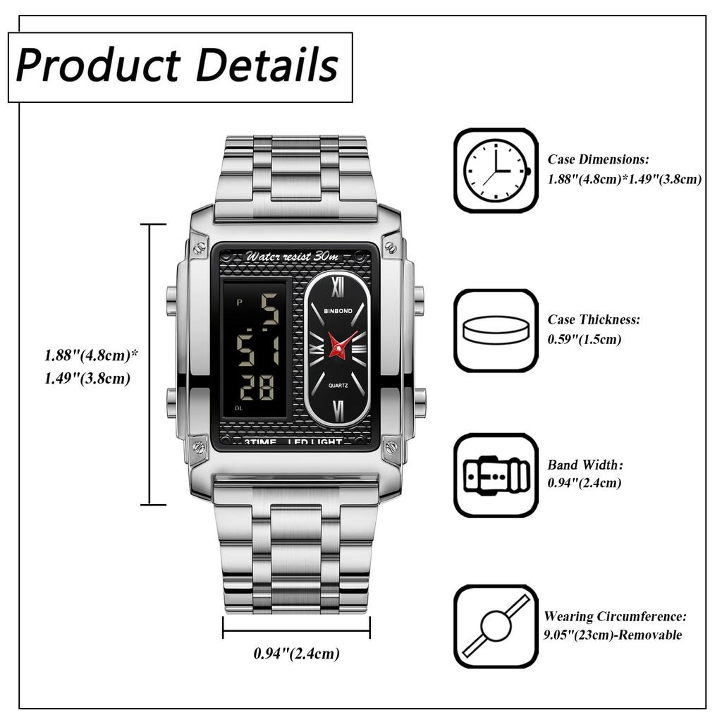 Stainless Steel Waterproof Rome Analog Calendar World Time Luminous Day of the Week Alarm Chronograph Quartz Watch Accessories Birthday Anniversary