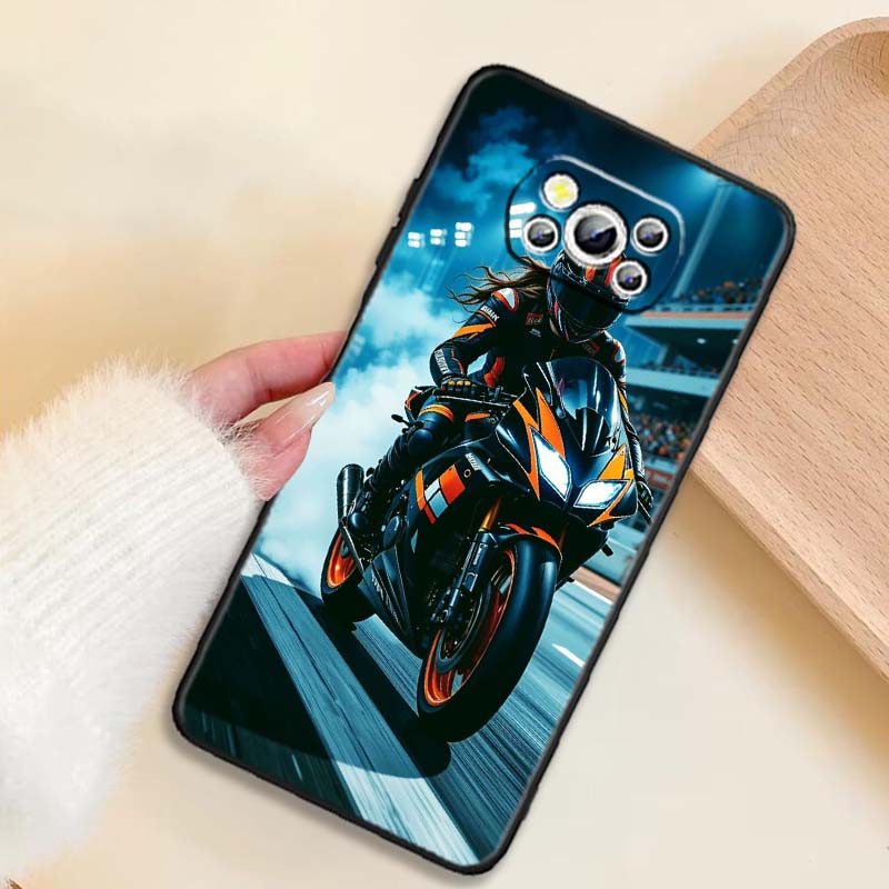 Креативная крутая накладка для телефона с мотоциклистом Для Xiaomi Mi Poco F3 F4 F5 F6 X3 X4 X5 X6 X7 M3 M4 M5 M6 M7 GT Pro 5G Черный Чехол для Телефона