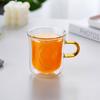 Pokaro Tea Double-Wall Heat-Resistant Glass Mug (1 Cup) with Amber Handle, 270ml Full Capacity, Heat-Resistant Glass, Iced Tea Glass, Double-Walled