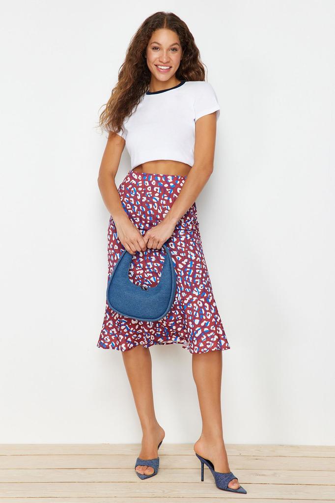 Women's Style Skirt Multicolored Flounce Viscose Fabric Animal Pattern Midi Woven Skirt