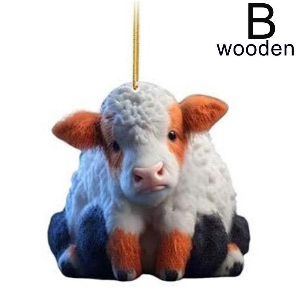 Cute Wooden Cartoon Cow Pendant Home Party Christmas Tree Ornament Toy CDN
