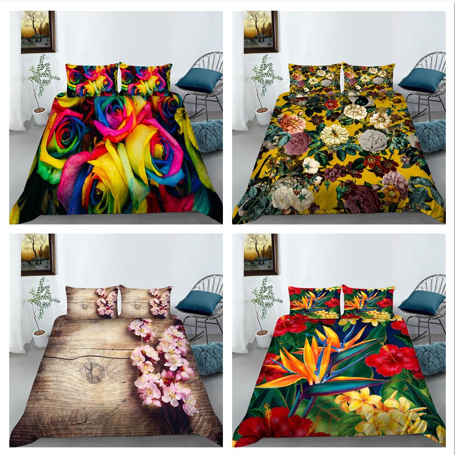 3D Flower Series Bedding Set Flower Pattern Quilt Cover Pillow Case 2 or 3 Pieces Microfiber Fabric Soft and Comfortable Home Decoration