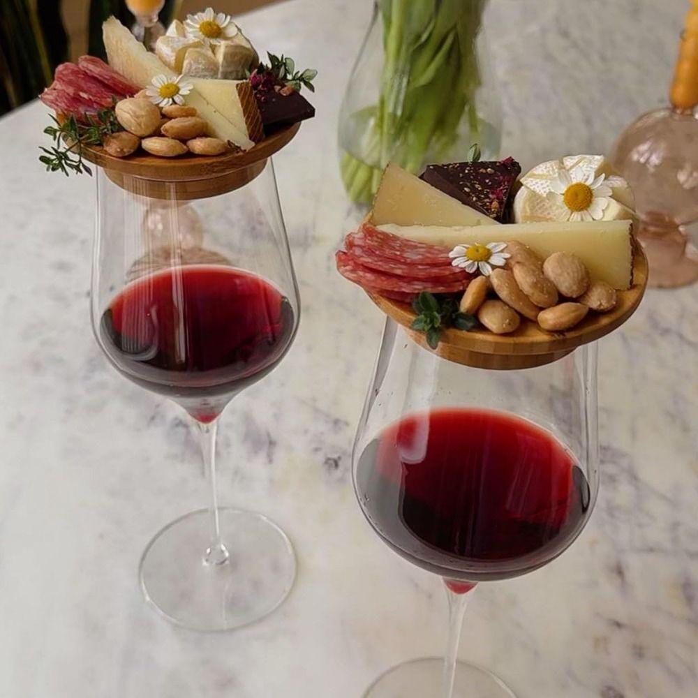 4Pcs Leakproof Wine Glass Covers Creative Wooden Red Wine Lid Gourmet Tray Wine Glass Tray  Bars