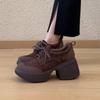 Ретро Круглый Носок Толстая Подошва Обувь для Увеличения Роста, Шнуровка Кожаная Обувь, Однотонная Обувь для Женщин