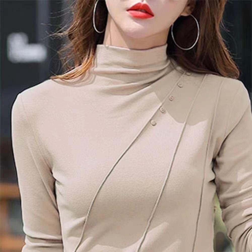 Женская футболка с полувысоким воротом, двухсторонняя немецкая бархатная утолщенная базовая рубашка для мам, модный топ с длинными рукавами на осень и зиму