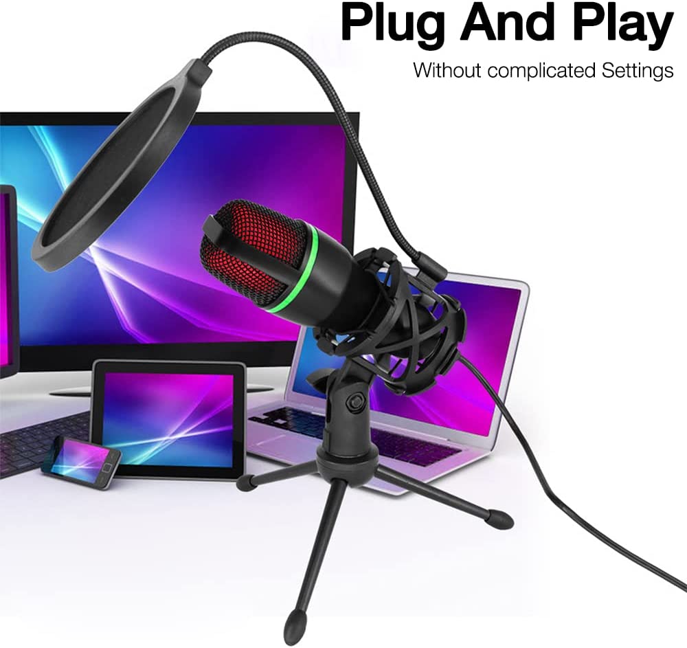 Condenser Microphone USB Wired For PC Laptop Computer Professional Gaming Acssories Kit Gamer Sound Live Streaming Podcast RGB
