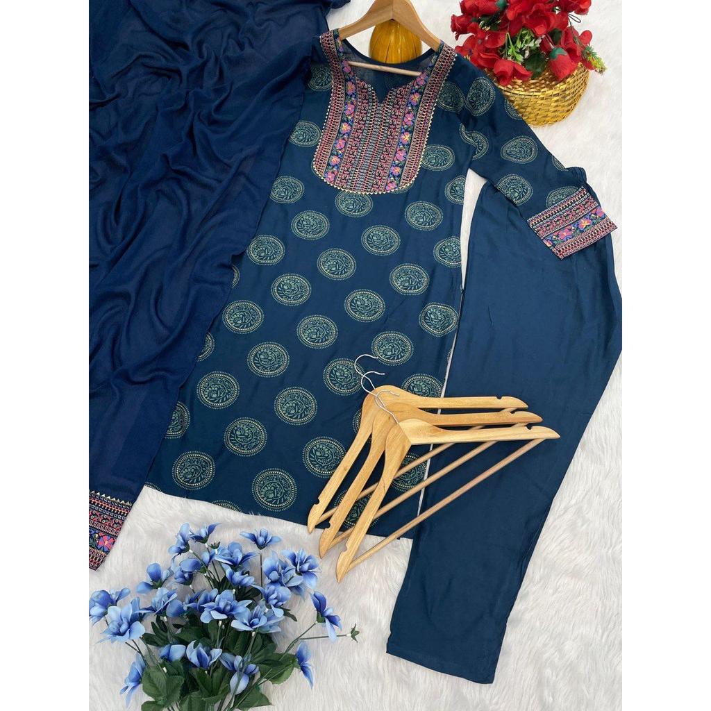 Представляем New Reyon красивый комплект костюма и дуппту.