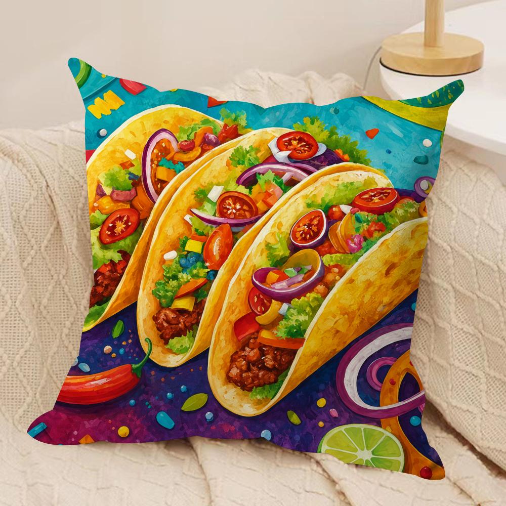 Colorful Taco Fiesta Cushion Cover Pillow Case Short Plush Square Throw Pillow Covers Pillowcase Sofa Home Decor Gift