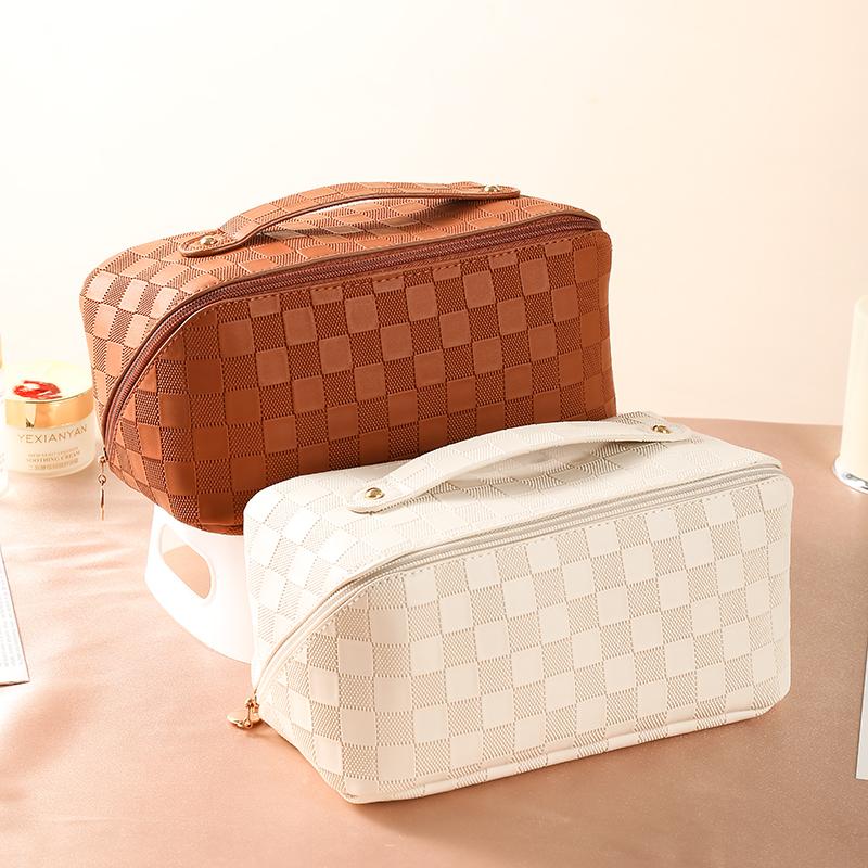 Клетчатая подушка из искусственной кожи, женская роскошная сумка для стирки большой вместимости, многофункциональная дорожная косметичка