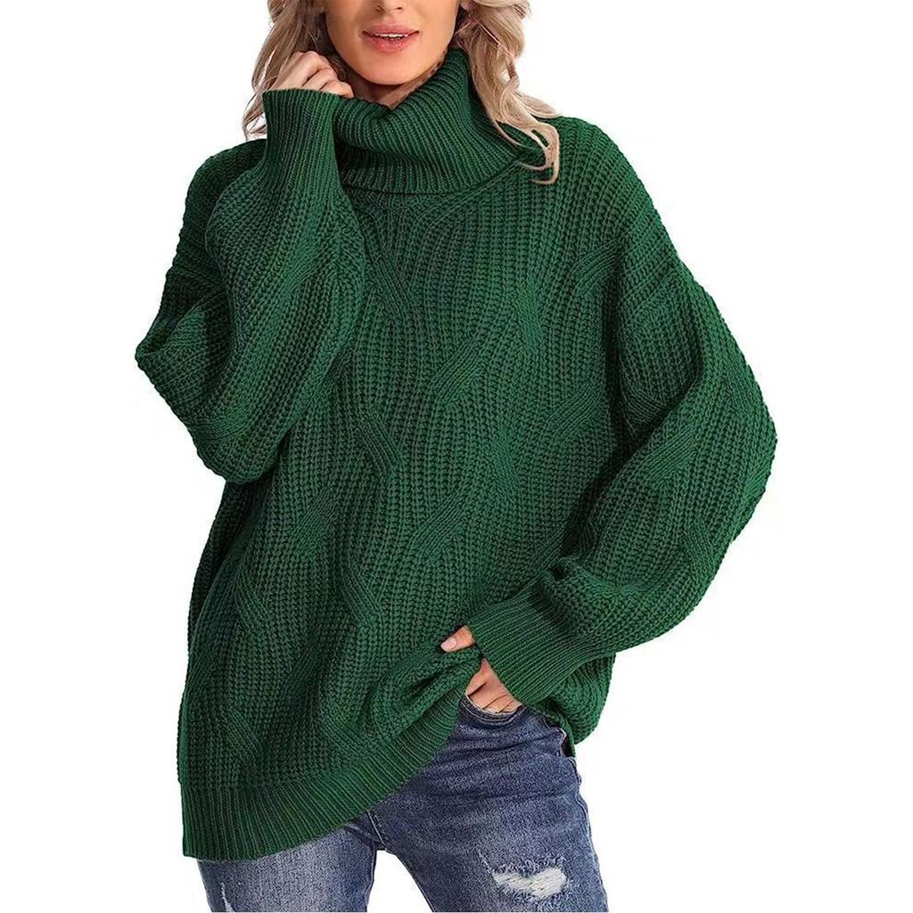 Women's Fashion Loose High Neck Knit Pullover Top Long Sleeve Casual Sweater