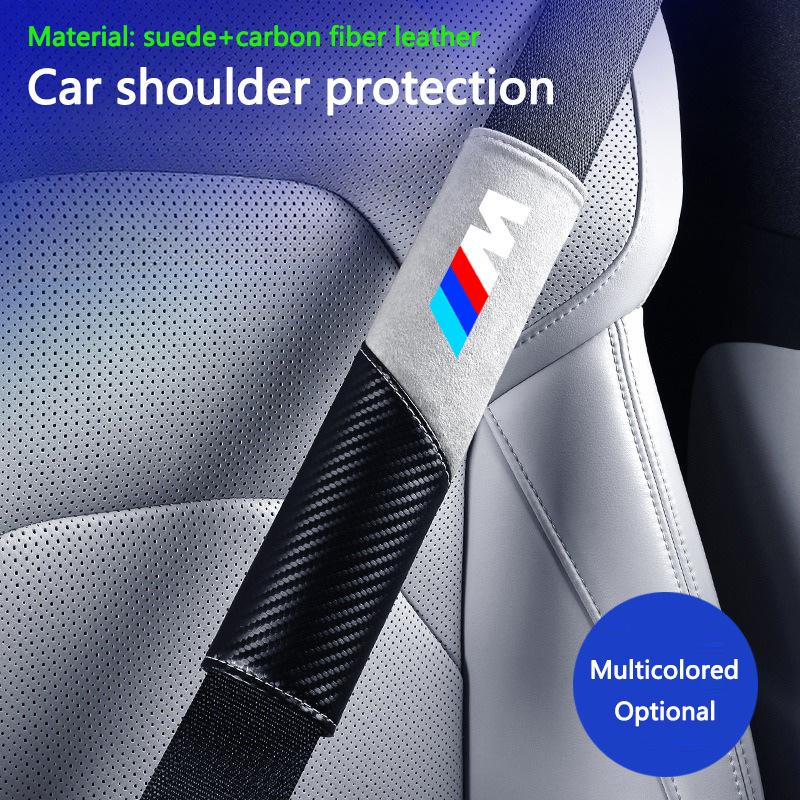 BBKS3 2pc Leather Car Seat Belt Shoulder Cover Safety Protective Pad For BMW M F10 F20 E83 E90 E92 E93 X1X5 X6 F30 G03 E43 E53 E63 E84