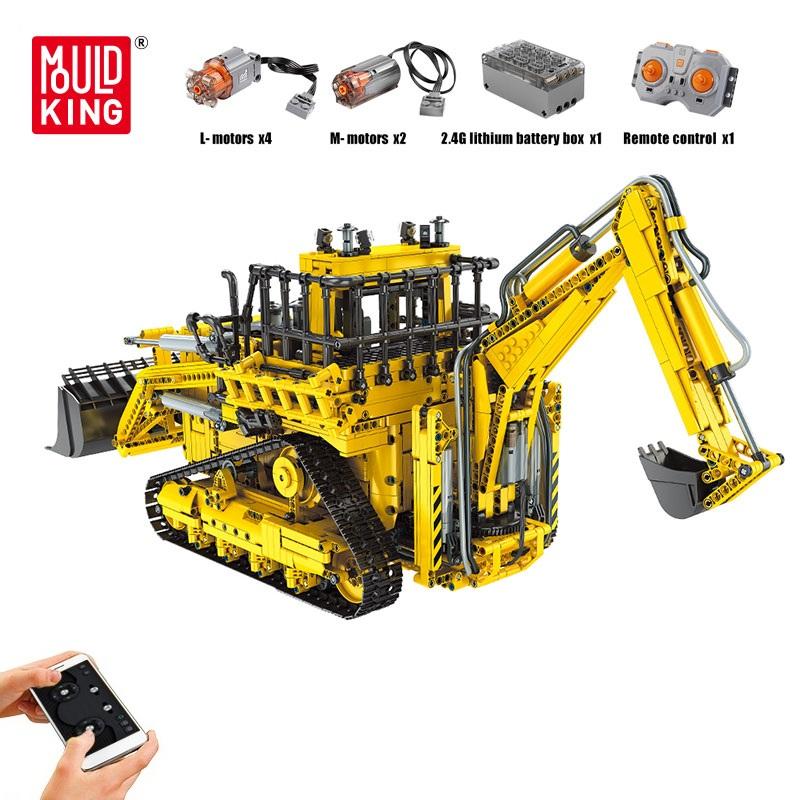 MOULD KING 17023 Technical Building Blocks Motorized Pneumatic Bulldozer Truck Model APP Engineering Vehicle Brick Toy Kids Gift