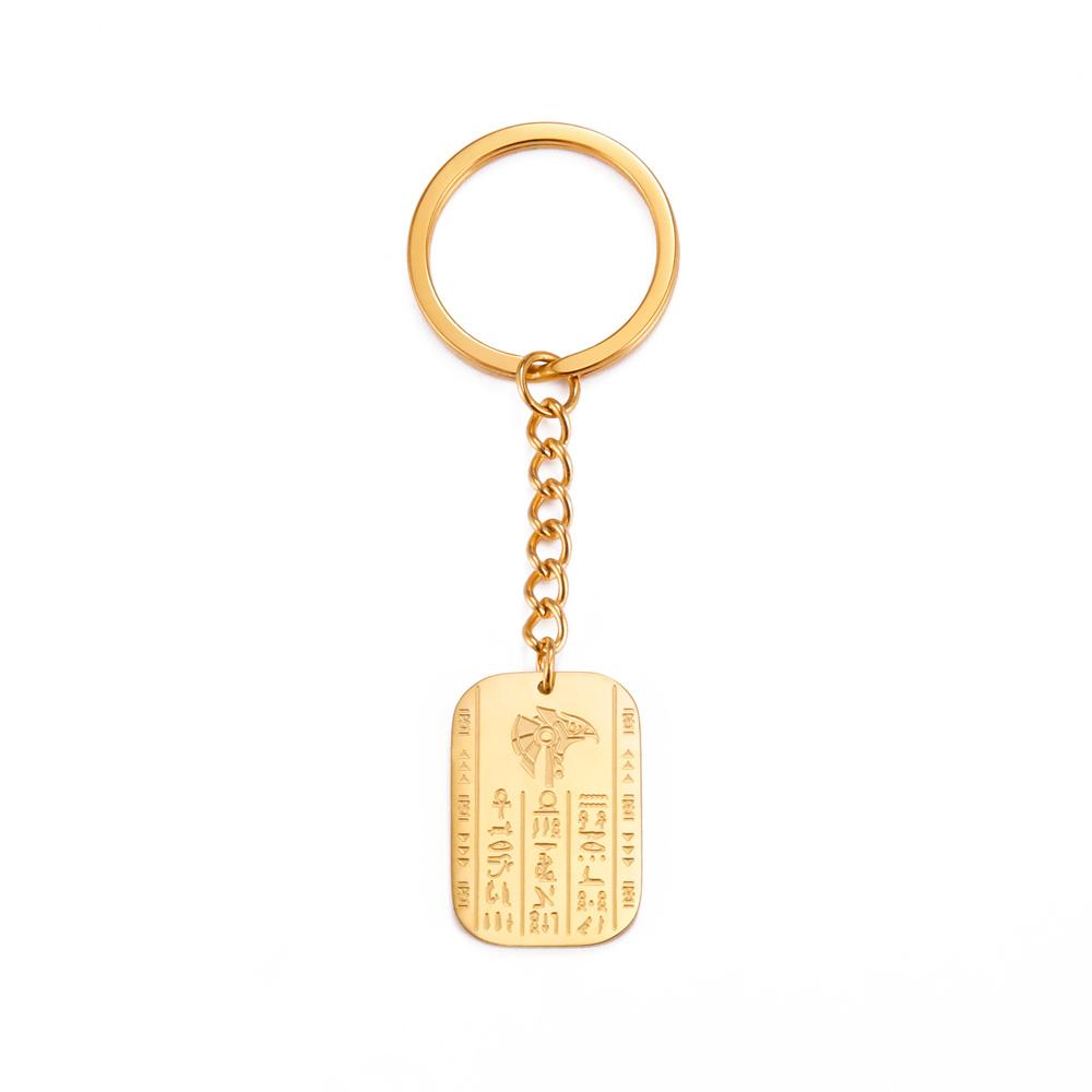 Stainless Steel Egyptian Cartouche Hieroglyph Pendant Keychain Protection Pharaoh Patronus Totem Keyring Amulet Jewelry