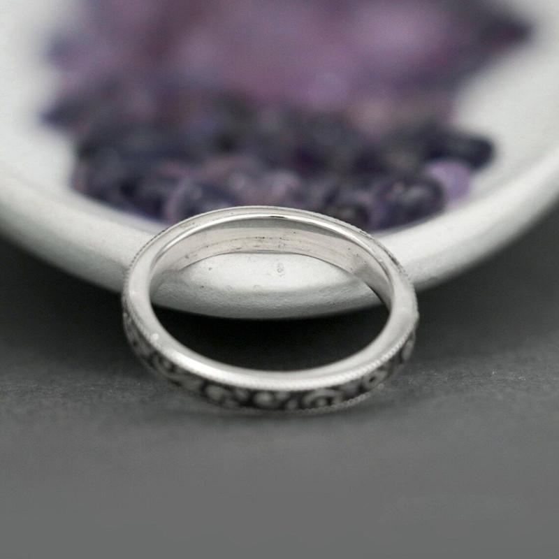 Vintage Silvery Color Floral Pattern Rings Wedding Rings Band Valentine's Day Gift