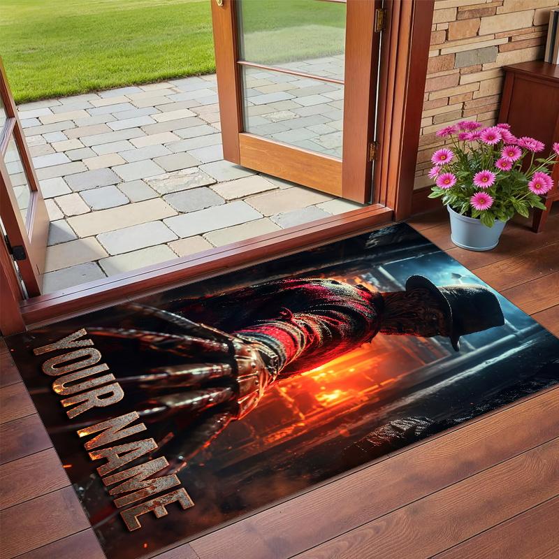 Crystal Velvet Rug Custom Name Text, Soft Non Slip Floor Mat Home DecorA Nightmare on Elm Street Freddy Krueger