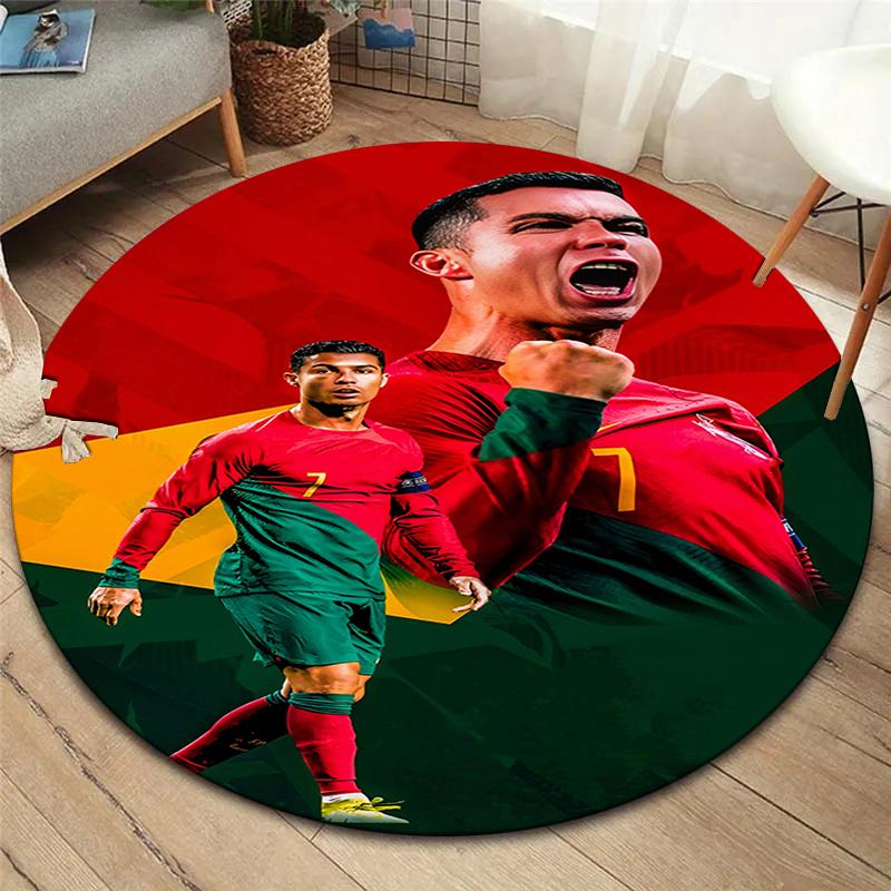 Круглый ковер CR7, Ковер для гостиной, спальни, дивана, игровой комнаты, Нескользящий коврик