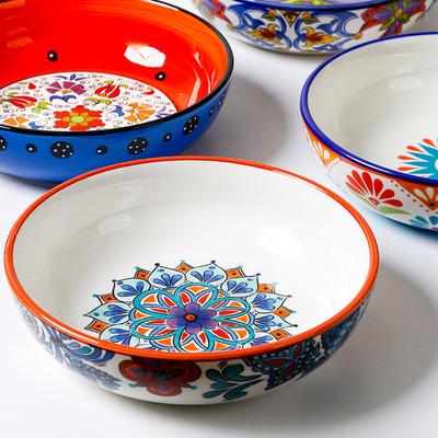 Креативные салатные тарелки, суповые тарелки, керамическая посуда ручной росписи, тарелка для пасты, сервировочные фарфоровые блюда большие 8 дюймов