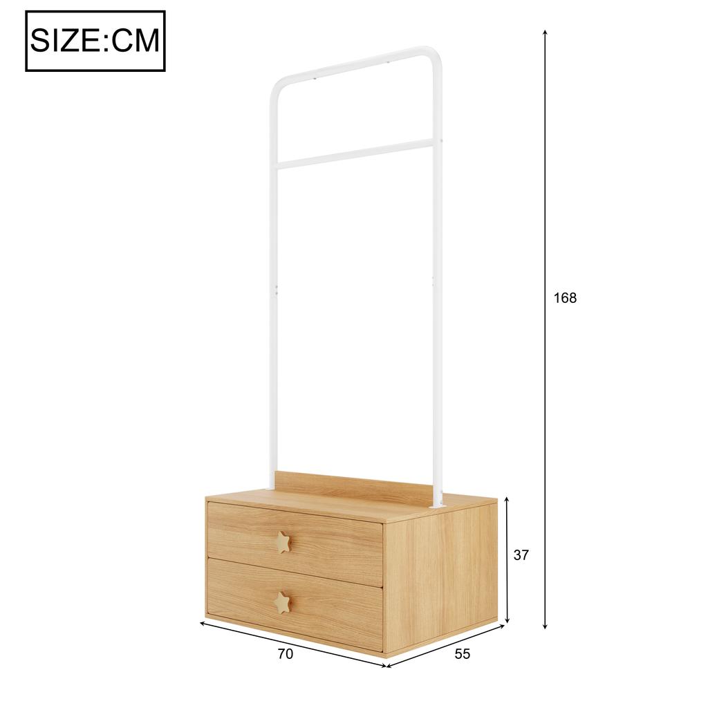 Wardrobe (single item 70 × 55 × 170 cm), double door design with large storage compartments, cartoon-shaped handles and raised feet, wood color