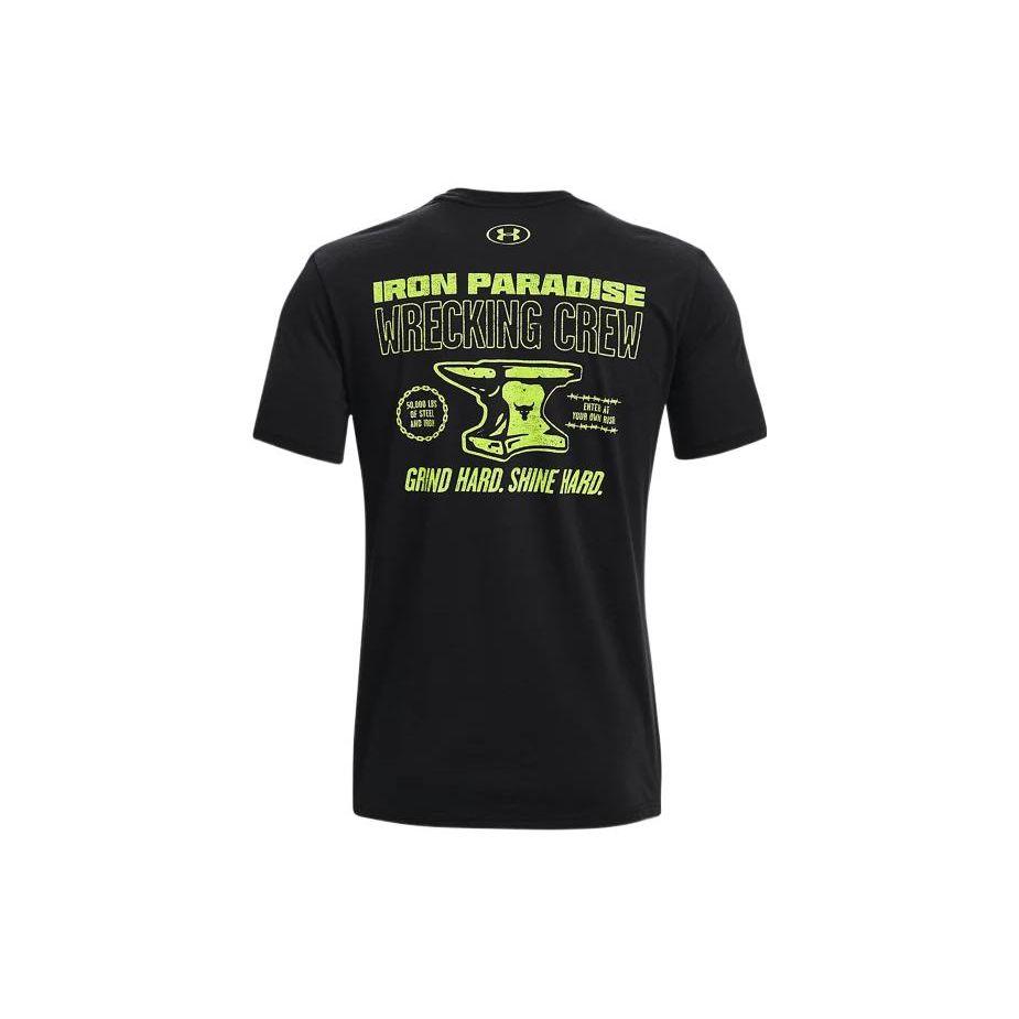 Under Armour Project Rock Letter Print Crew Neck Sports T-Shirt Men Tops Black 1361725-001