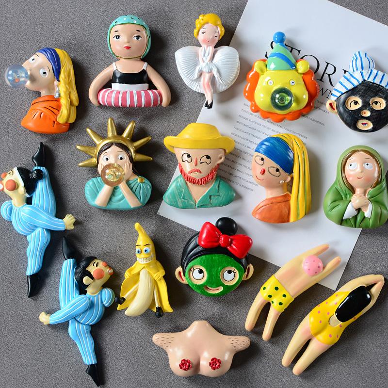 Cartoon European Jesus Van Gogh Mona Lisa Yoga Charming Legs 3D Resin Magnet Fridge Magnets Room Decoration Refrigerator Sticker