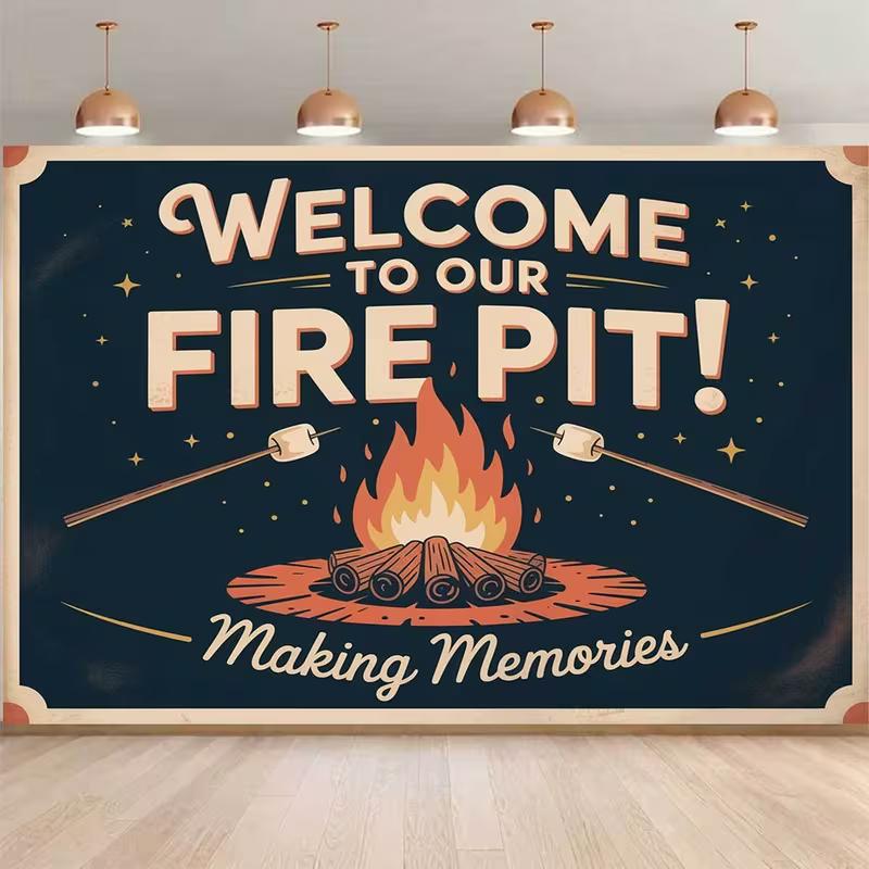 2D Flat Printing Vintage Campfire Backdrop for S'mores Night and Family Gathering Photoshoot