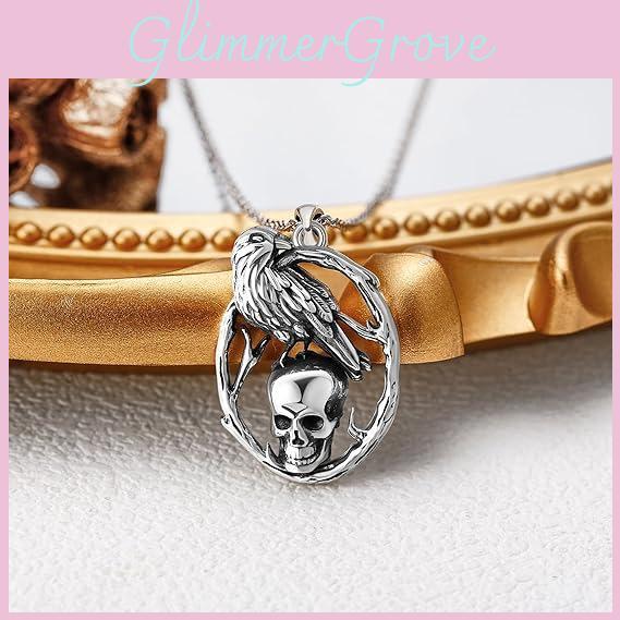 Retro Skull Pendant Necklace In Geometric Shape With Crow Shape Design For Fashion Lovers