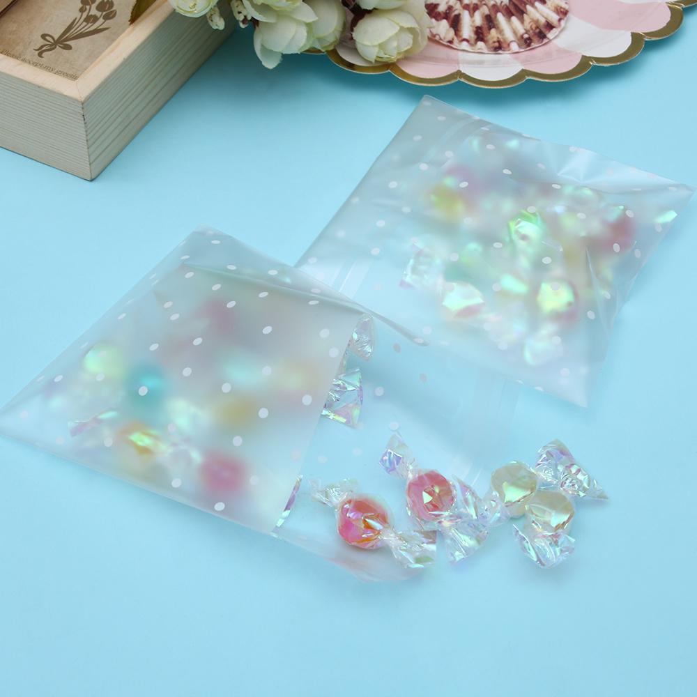 100 PCS Gift Hot Cookie Seal OPP Plastic Packaging Bag Self Adhesive White Dots