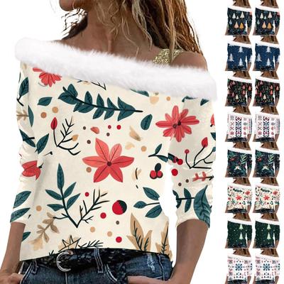 Женский рождественский принт «Снежинка» с длинными рукавами из твила и воротником-пуловером