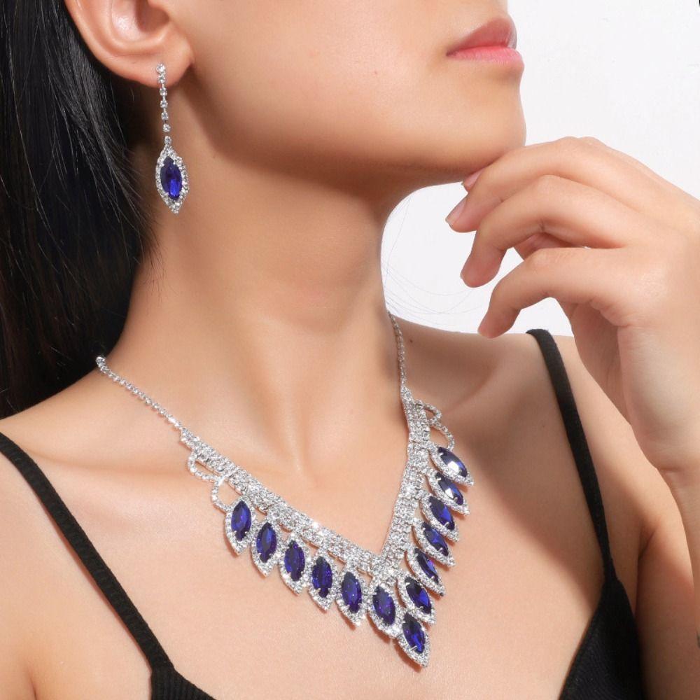 Rhinestone Crystal Jewelry Set Shining Necklace Bridal Earrings Banquet