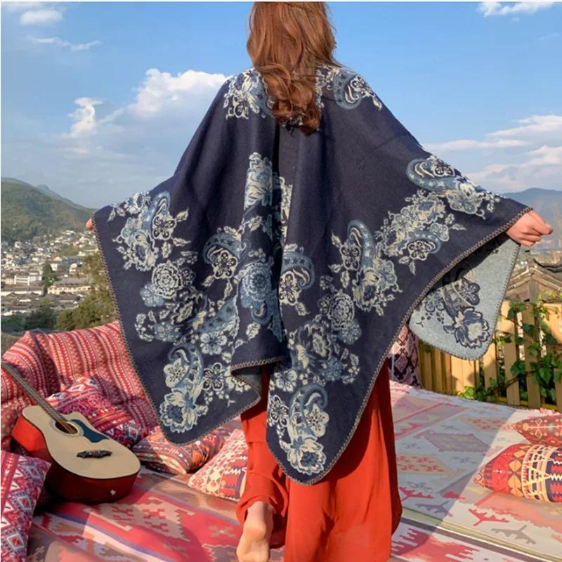 21 Style Big Pendulum Cloak With Hat Arabic Poncho Women Leopard Pocket Shawl Cape Knitted Middle East Split Thick Warm Blanket