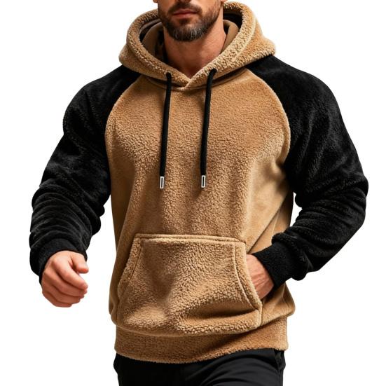 Men Fluffy Hoodie Fuzzy Loose Pullover Hoodie Casual Warm Hooded Fleece Sweatshirt with Pocket Drawstring for Autumn Winter Street Wear