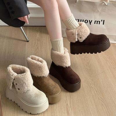 Версия из коровьей кожи лацкан из овечьей шерсти два способа носки пушистые зимние ботинки на толстой подошве маффин на маленьком супервысоком каблуке короткие ботинки