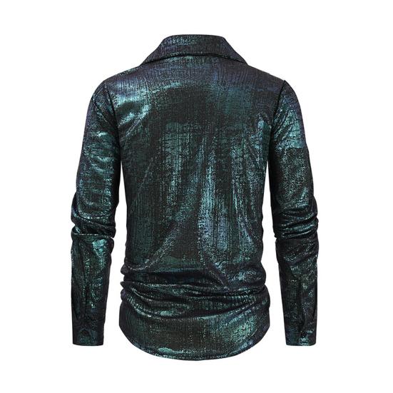 Рубашка для выступлений в клубе с воротником-лацканом, однобортная, с блестящей поверхностью, привлекающая внимание, для вечеринок, ночных клубов, танцев, кардиган средней длины