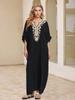 Plus Size Embroidered Kaftan Black Tassel Summer Long Beach Dress Women Homewear Outfit Swim Suit Cover Up Loose Caftan