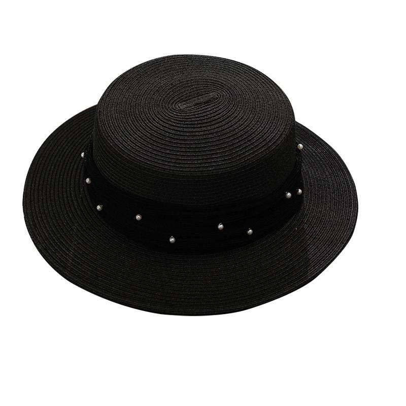 French Lace Pearl Straw Hat Summer Sunshade Wide Brim Breathable For Beach Vacation