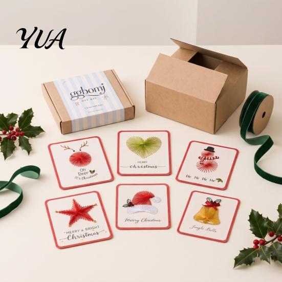 Creative Winter Craft Activities Merry Christmas DIY Card Kit, Embroidery Stitching Greeting String Art Set with Tree Design, Beginner-Friendly