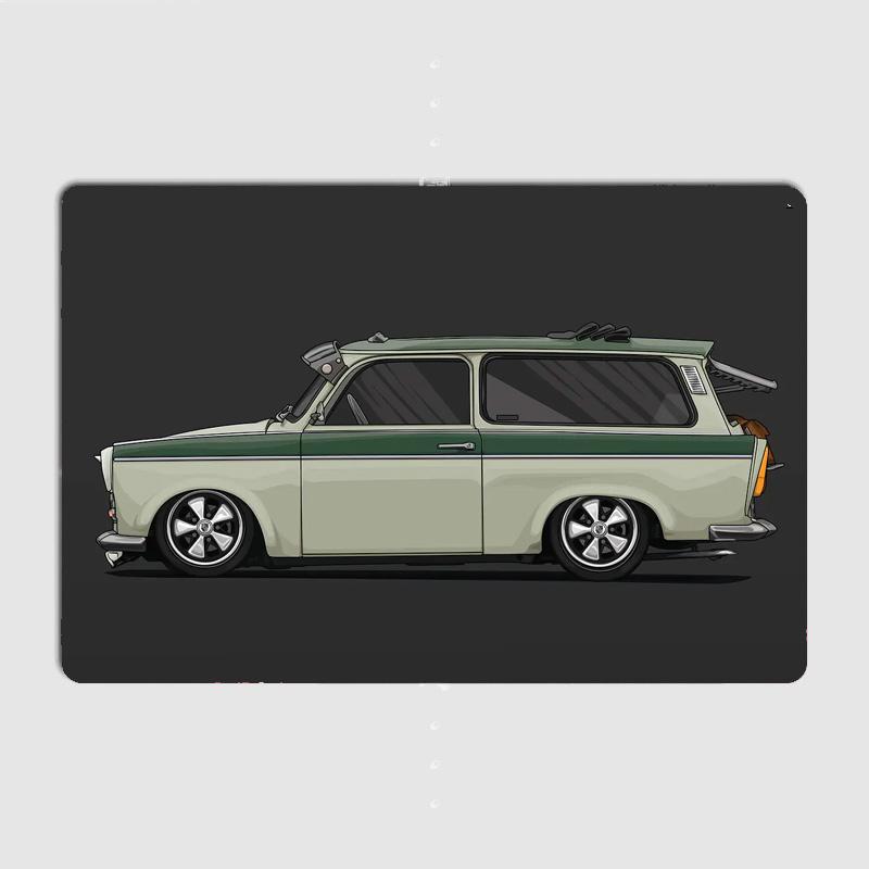 VW GT2 53B MK1 BBS MK3 Трабант 601 Классический автомобиль Настенный арт Постер Металл В помещении Домашний декор С жестью Декор Украшение комнаты