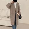 Autumn and Winter Lazy Wind In The Long Section of Large Pockets Sweater Female Retro Loose Thin Knitted Cardigan