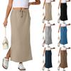 Womens Casual Maxi Skirts High Waist Trendy Drawstring Side Slit Skirts With Pockets