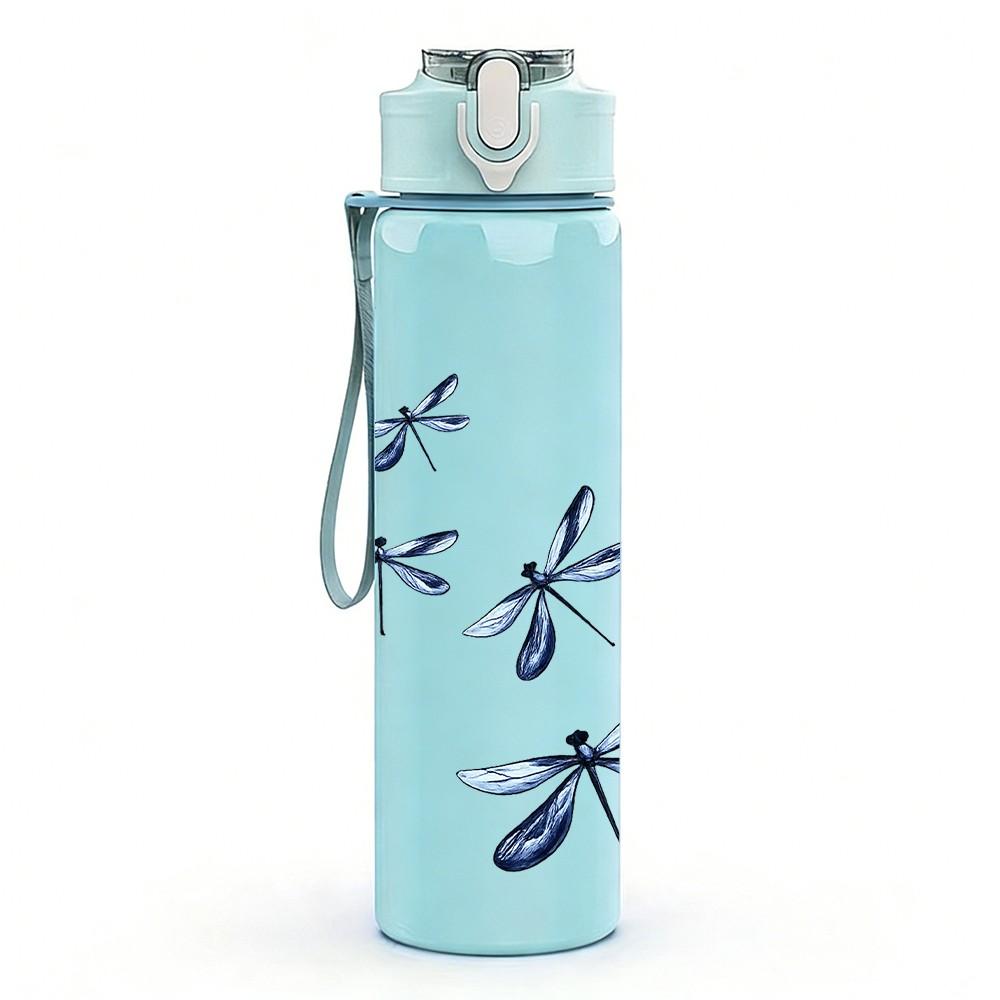 1PC Multiple Dragonfly Line Art Print 750ml Color Plastic Sports Water Bottle Leakproof Flip Straw Lid Suitable for Sports Office Home Use