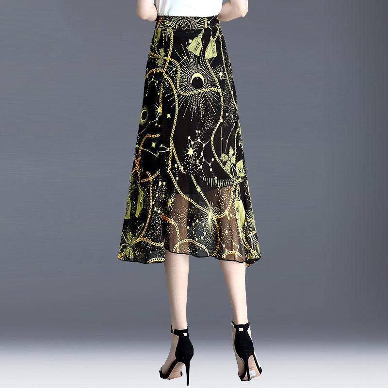 Женская юбка-полуюбка из шифона нестандартного покроя, летняя юбка А-силуэта, юбка средней длины с цветочным принтом и высокой талией