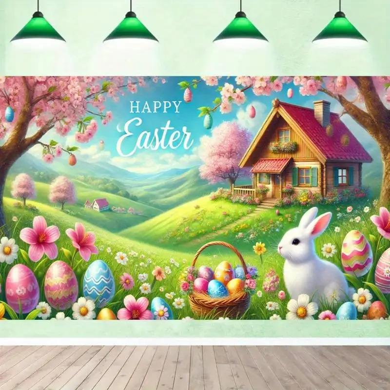 VIKAMA Easter Bunny Egg Tapestry Whimsical Spring Party Backdrop For Children Decor Wall Hanging For Rooms